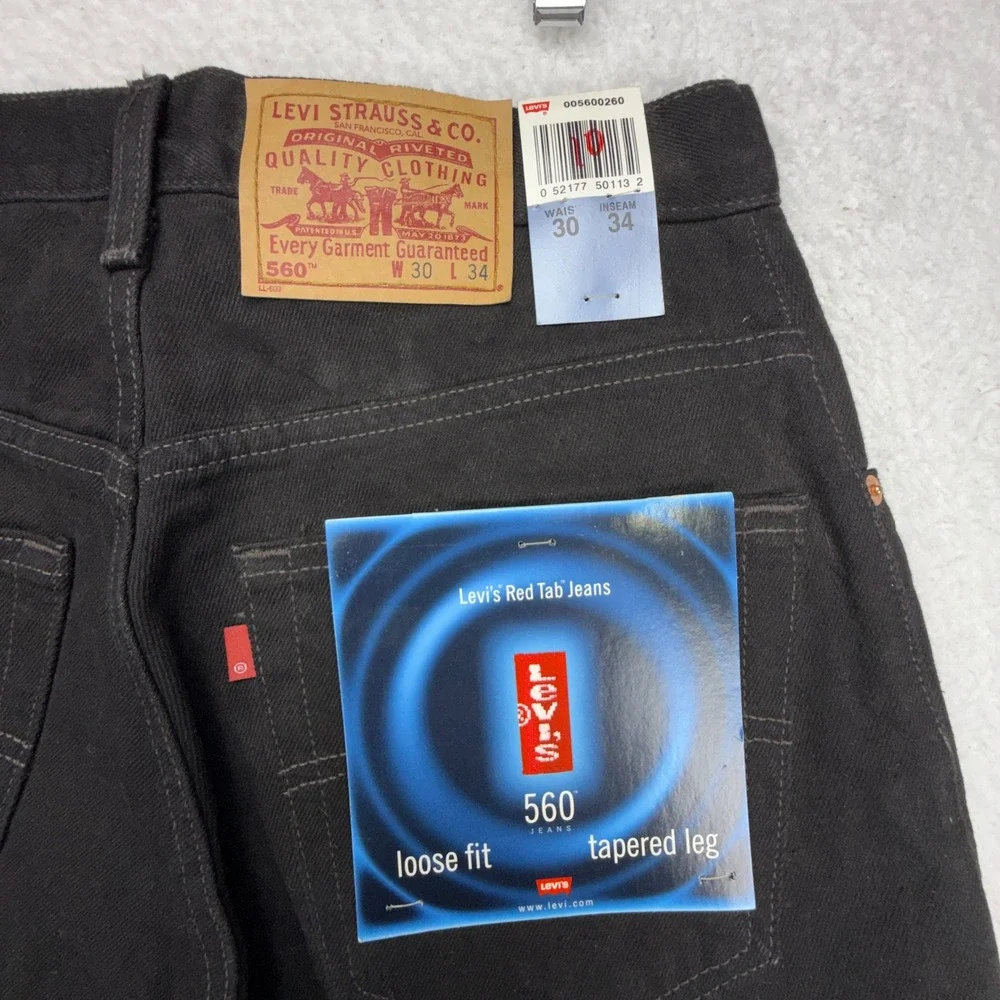 Vintage Levis 560 Loose Fit Tapered Leg Jeans Mens 30x34 Black Denim NWT